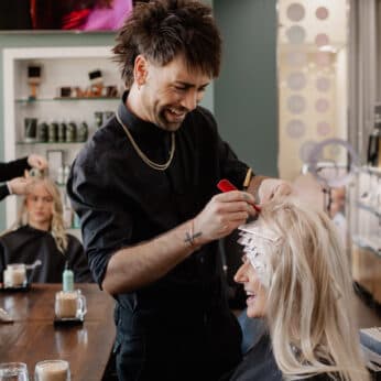 12 Guest having blonde foils done by an expert stylist at Pierrot’s low tox salon Perth.